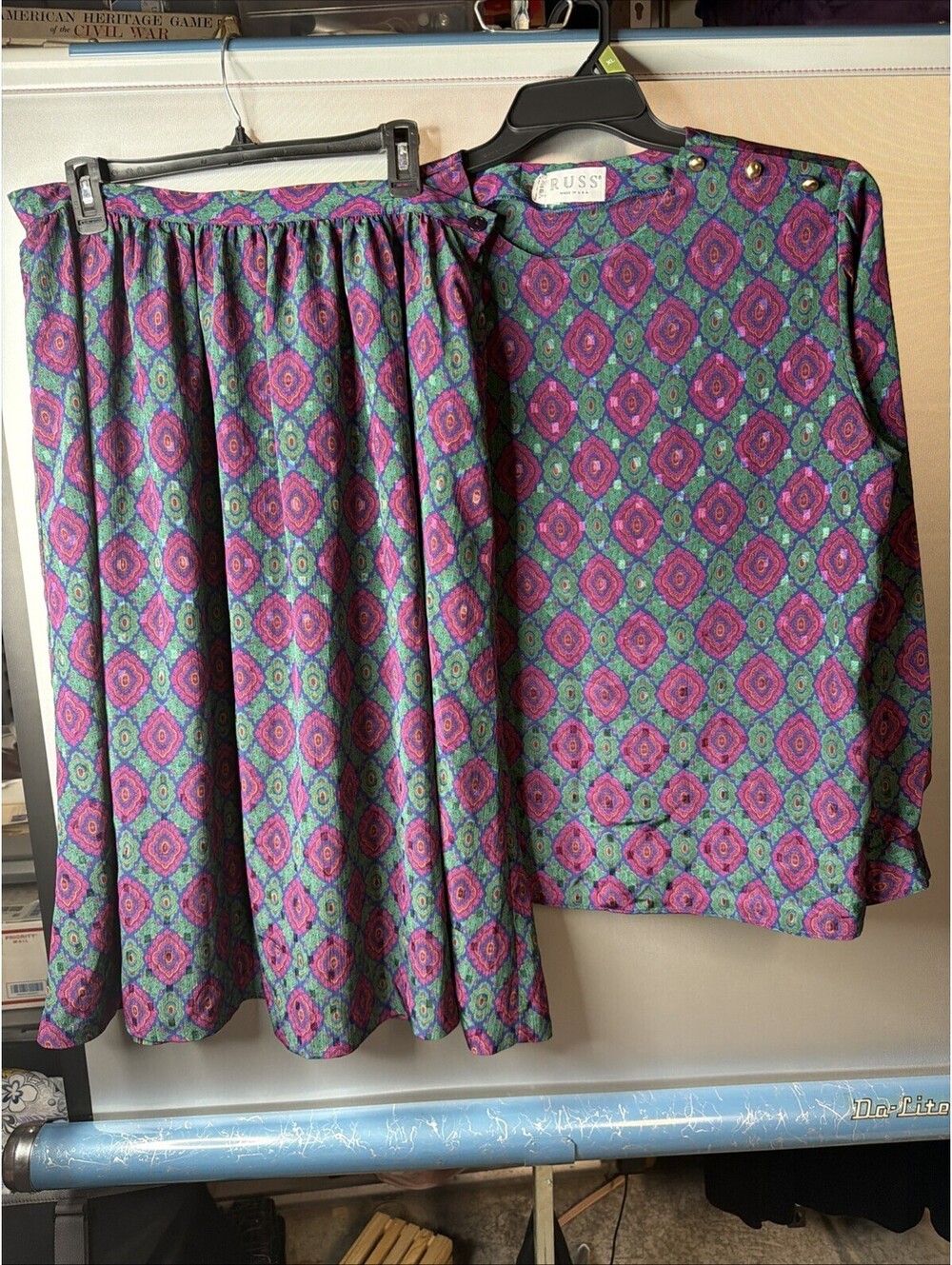 Russ 2 Piece Skirt Blouse Set Vintage Size 16 Made In USA